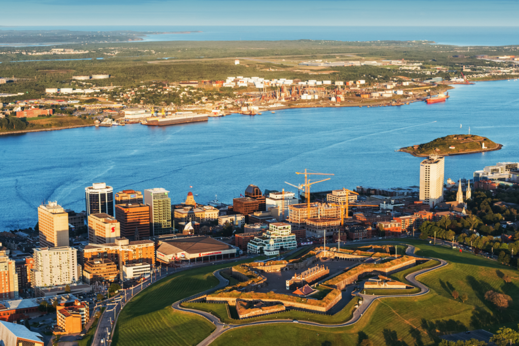 Halifax's river winding through mountain terrain, representing In Good Nutrition's commitment to empowering Haligonians with personalized dietitian support.